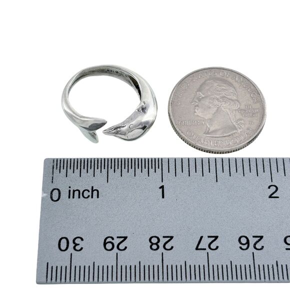 Vintage Sterling Silver 925 Dolphin Wrap Ring Size 7 - Picture 4 of 5